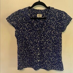 Marine Layer Blue and White Floral Shirt cotton short sleeve button down